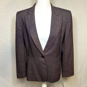 Alex Marie Plaid Burgundy Womens Suit Blazer Jacket Button Up Long Sleeve
